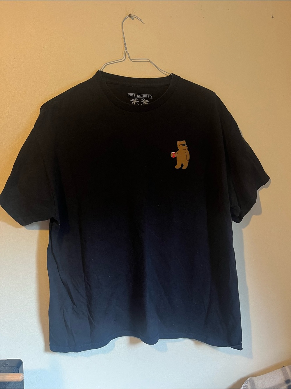 riot society Black Tee with Tiny Bear Graphic